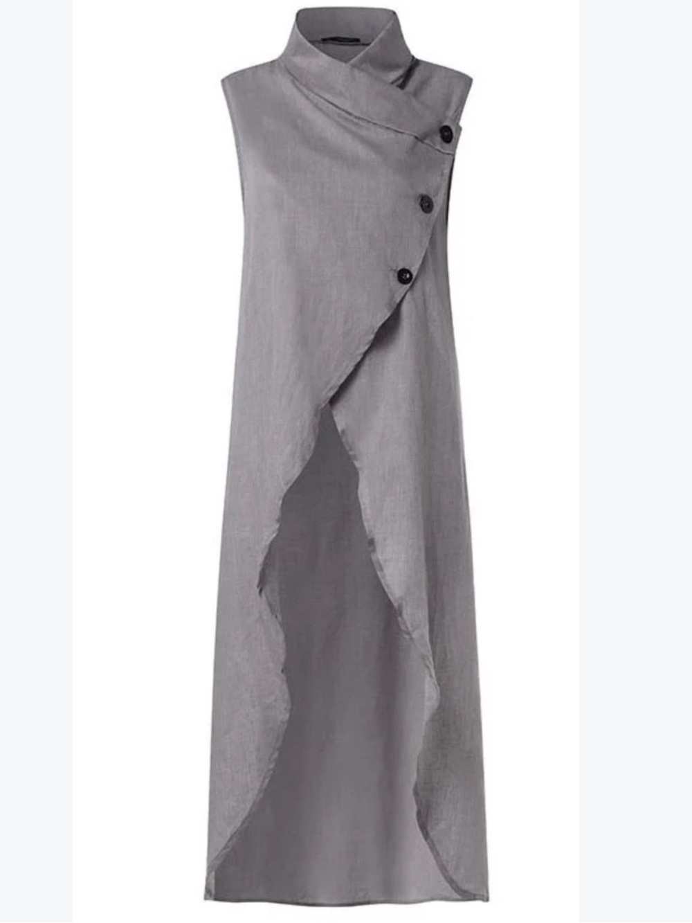 CELMIA Asymmetrical Grey Flowy Duster Sleeveless Vest Tunic Buttons Size 3XL